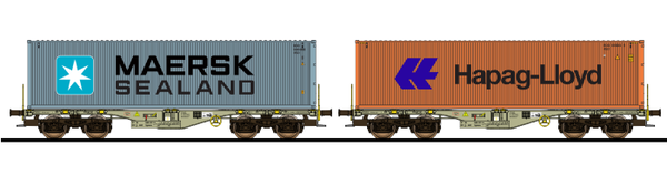 ESU 36604 Containertragwagen, H0, Sgmmns, 37 80 4505 358-4 + 37 80 4505 391-5, D-AAEC Ep. VI, Container MSKU 836088 + HLXU 859683, DC