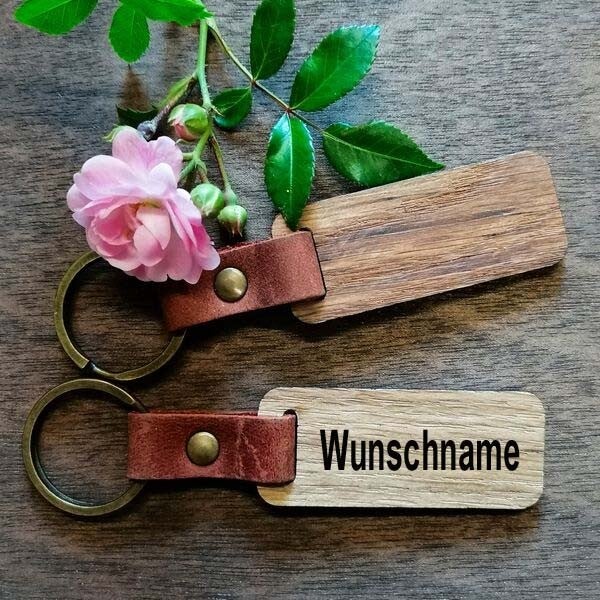 Holz Schlüsselanhänger, geöltes Eichenholz, eckig, mit Wunschgravur