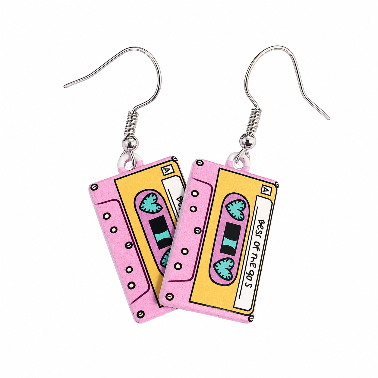 Oorbellen cassettebandjes roze