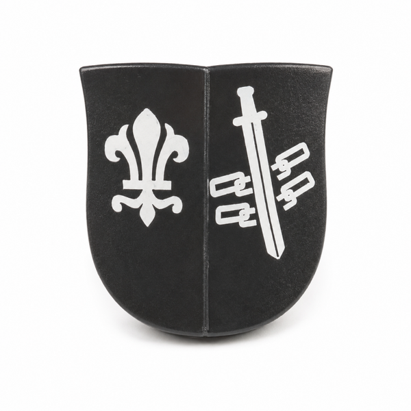 Schild zwart met fleur-de-lis en zwaard