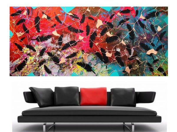 WEISE XXL Acryl BILD Abstrakt Gemälde Leinwand 60 x 135 auf Keilrahmen Nr. 50/21