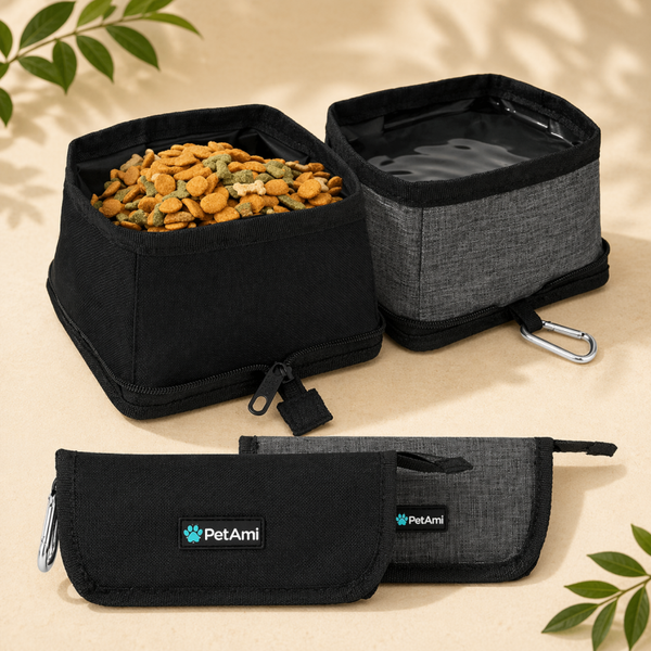 Set of collapsible travel pet bowls