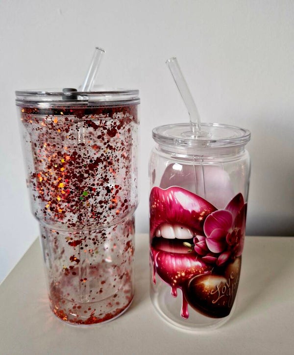 Gepersonaliseerde tumbler glitter rood.