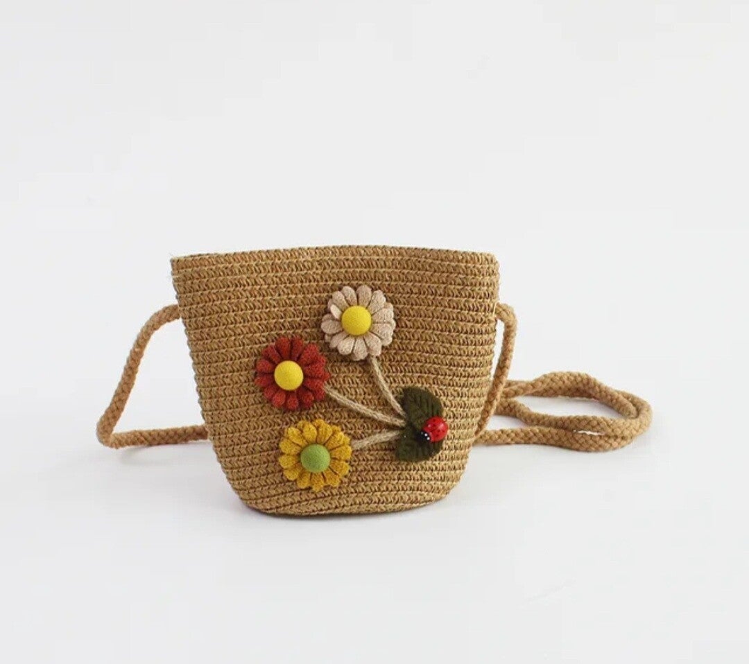 Tasje stro bruin bloemen