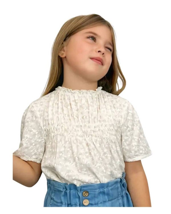 Blouse beige bloemetjes