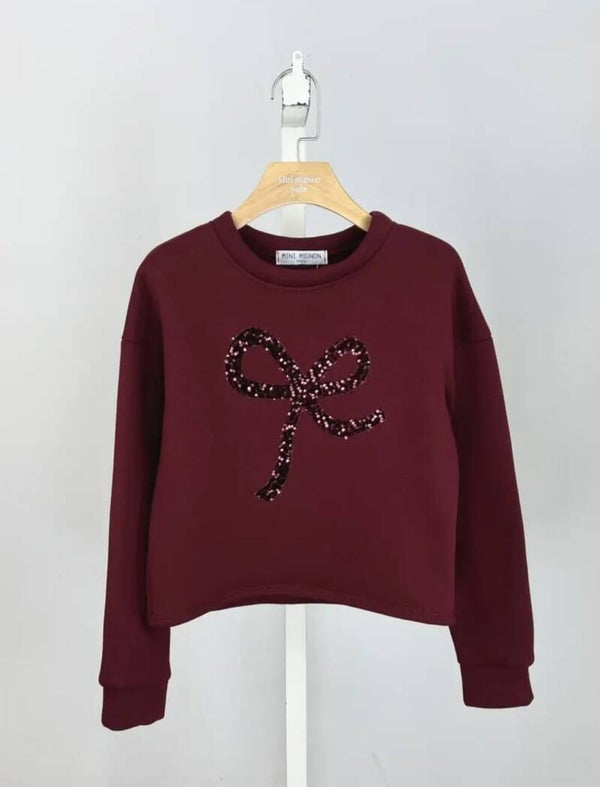 Bordeaux trui met strik