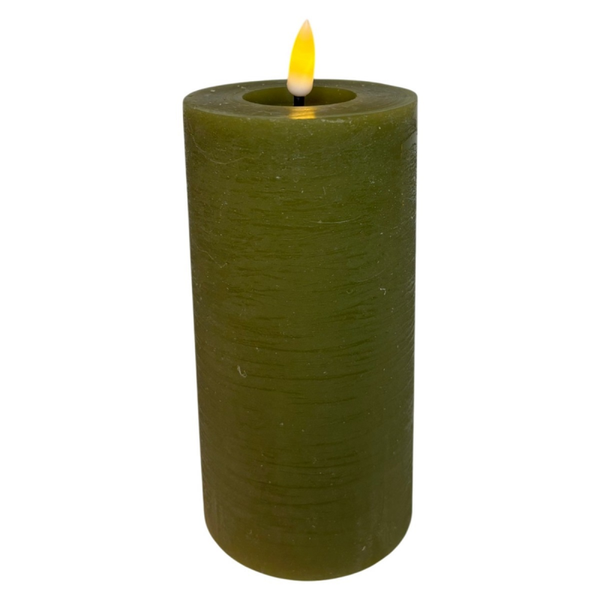 rechargeable led candle 7.5*15cm rustic olive green