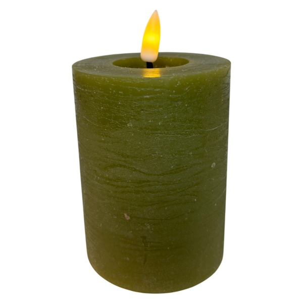 rechargeable led candle 7.5*10cm rustic olive green