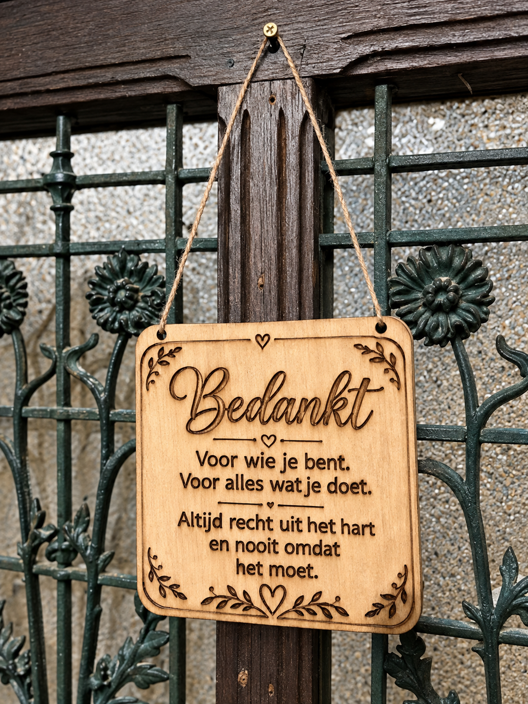 Houten bordje Bedankt
