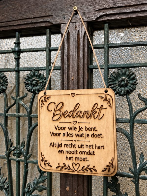 Houten bordje Bedankt