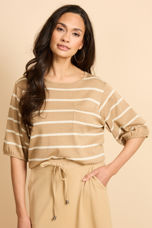 G-maxx - Genoveva knitting top Kint Camel/Woolwhite
