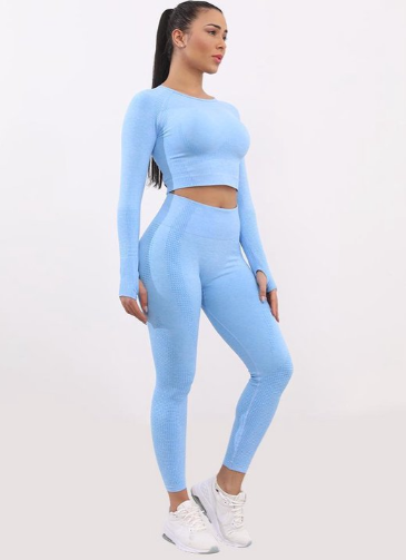Sportoutfit / fitness kleding set voor dames / fitness legging + sport top  (blauw) | GoedHandel