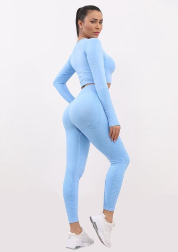 Sportoutfit / fitness kleding set voor dames / fitness legging + sport top  (blauw) | GoedHandel