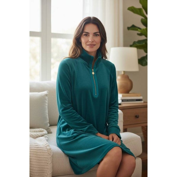 Lilly Pulitzer Velour Quarter Zip Pullover Dress Teal Turquoise XXL