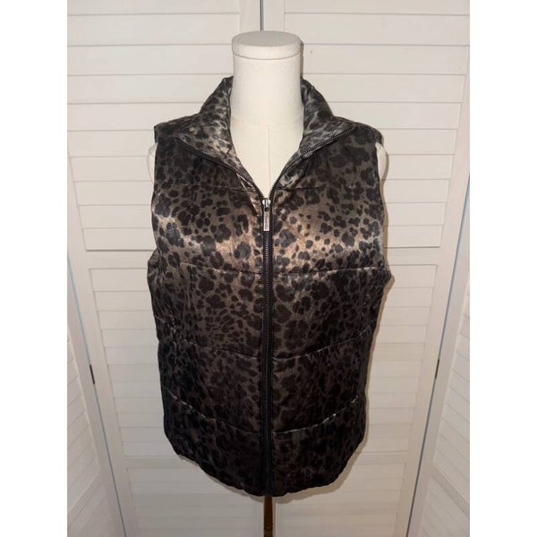 Kenneth Cole Reaction Vest Womens Small Puffer Animal Print Sleeveless Top