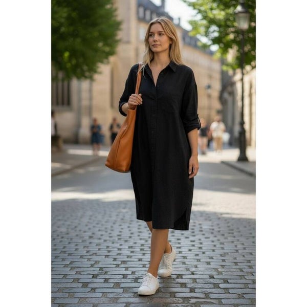 Universal Thread Black Long Sleeve Button Front Shirt Dress Size S