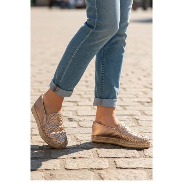 Sam Edelman Catherine Blush Gold Woven Espadrille Flats Women's Size 8M