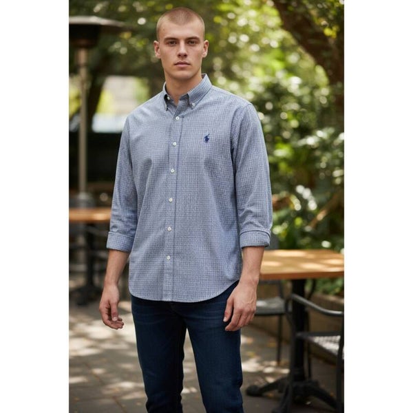 Ralph Lauren Blake Classic Fit Plaid Button Down Shirt Men's Medium Blue