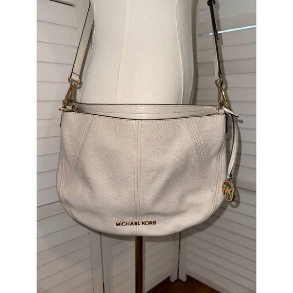 Michael Kors Shoulder Bag White Leather Gold Hardware Designer Purse (Bedford)