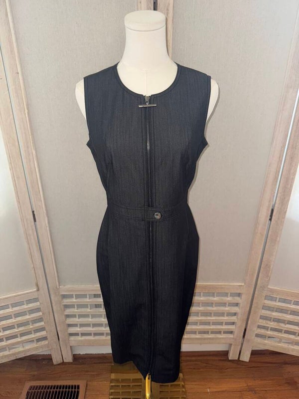 Calvin Klein Jacquard Sheath Dress Black Denim (Color) Size 4