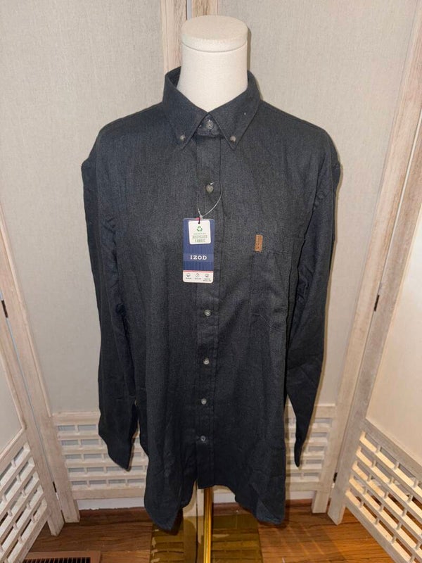IZOD Mens L/G Long Sleeve Button Down Shirt Recycled Fabric Gray New