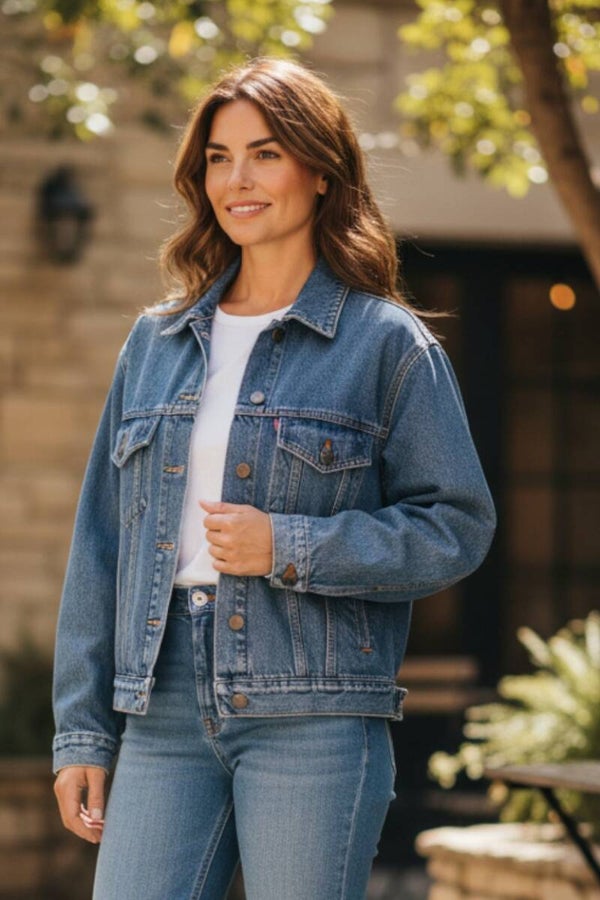 Eddie Bauer Womens Denim Jean Jacket Trucker Style Medium Wash Size M/L