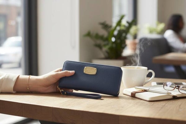 Michael Kors Jet Set Travel Continental Leather Wallet with Wristlet - Navy