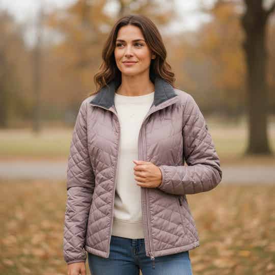 L.L.Bean Quilted Fleece Lined Jacket Lavender Primoloft Insulated Size L Reg