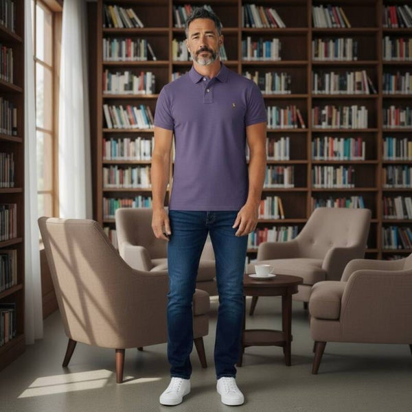 Mens Polo Ralph Lauren Classic Fit Purple Heathered Short Sleeve Shirt Size XXL