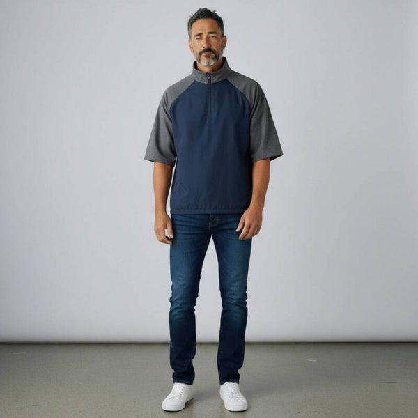 Holloway Men's Pullover Jacket Navy Gray Quarter Zip Short Sleeve Golf Size 2XL