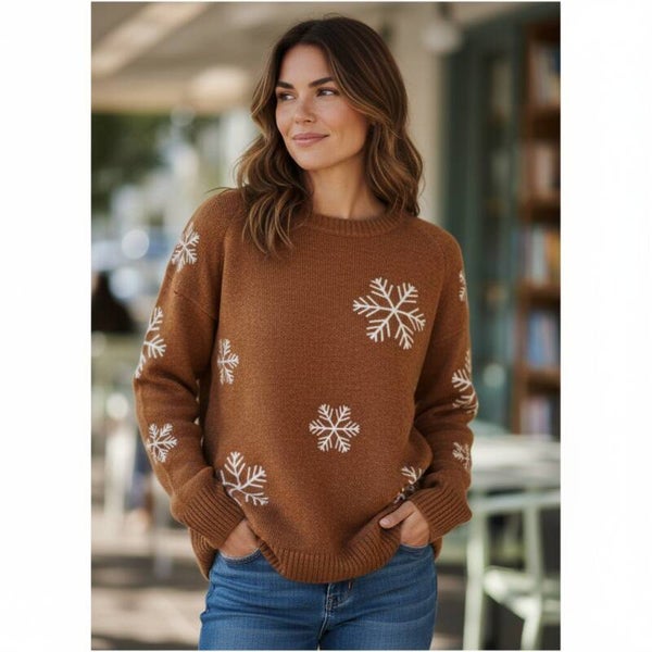 Rust Snowflake Ugly Sweater Workshop Republic Clothing Long Sleeve Knit Top S