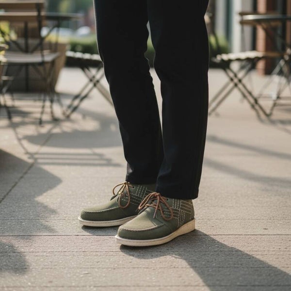 Justin Suede Zila Moccasin Boots Olive Green Stitch Lace Up Women 8.5