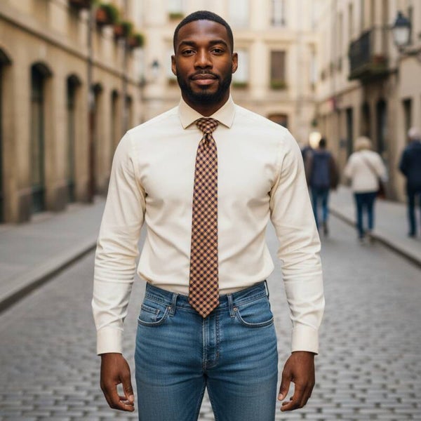 Geoff Nicholson Mens Italian Gingham Plaid Necktie Formal Business