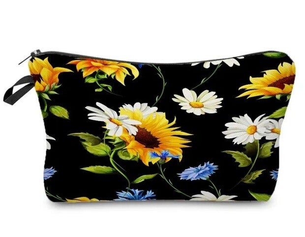 Beautytasje/ Etui zwart gebloemd