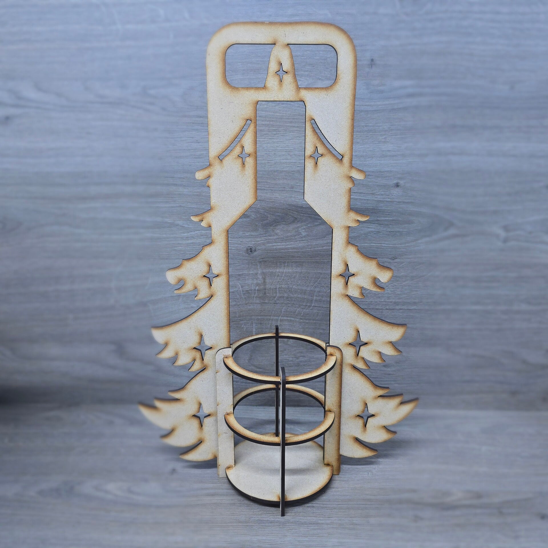 Wooden Christmas Wine Bottle Holder – Laser Cut Festive Tree Stand | Holiday Party Decor, Christmas Gift for Wine Lovers, Rustic Table Centerpiece