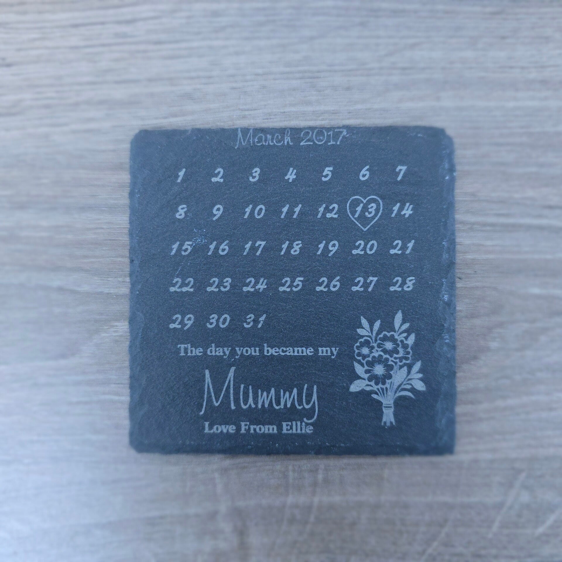Personalised Mother’s Day Slate Coaster – Custom Engraved Calendar Gift for Mum – First Mother’s Day Present – New Mum Keepsake – Birthday Gift