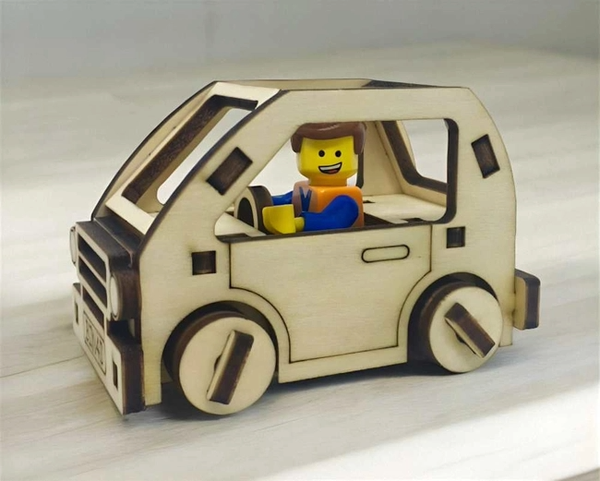 Wooden Laser Cut 3D Minifigure Car | DIY Wooden Vehicle Model | Mini Car Display Gift | Craft Kit for Kids & Adults | Desk Decor Toy Car