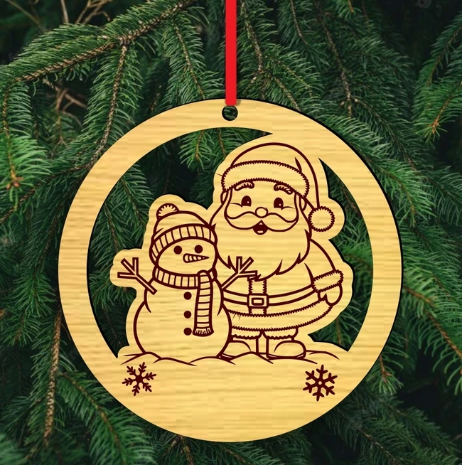 Santa and Snowman Wooden Christmas Ornament – Laser Cut Christmas Tree Decoration | Rustic Wooden Holiday Gift Tag | Festive Xmas Bauble