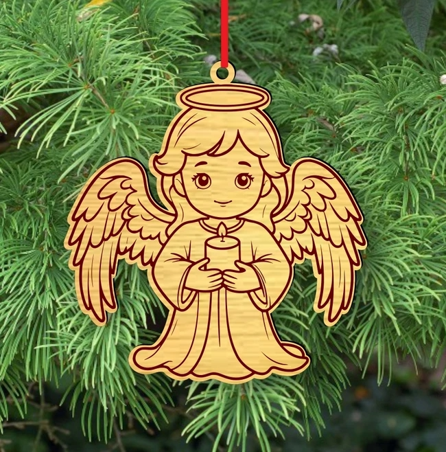 Laser Cut Wooden Angel Christmas Tree Ornament – Rustic Angel Decoration | Wooden Xmas Bauble | Handmade Holiday Gift | Eco-Friendly Decor