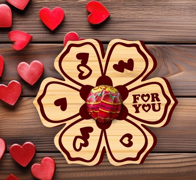 Wooden Lollipop Holder Gift – Laser Cut “For You” Flower Pop Holder | Valentine’s Day Sweet Gift | Cute Classroom Favour | Love Treat Holder