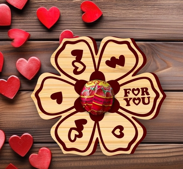 Wooden Lollipop Holder Gift – Laser Cut “For You” Flower Pop Holder | Valentine’s Day Sweet Gift | Cute Classroom Favour | Love Treat Holder