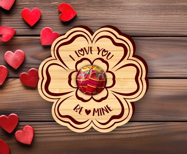 Wooden Lollipop Holder Gift – Laser Cut “I Love You Be Mine” Flower Pop Holder | Valentine’s Day Sweet Gift | Cute Favour | Love Treat Holder