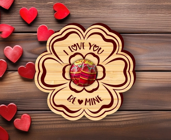 Wooden Lollipop Holder Gift – Laser Cut “I Love You Be Mine” Flower Pop Holder | Valentine’s Day Sweet Gift | Cute Favour | Love Treat Holder