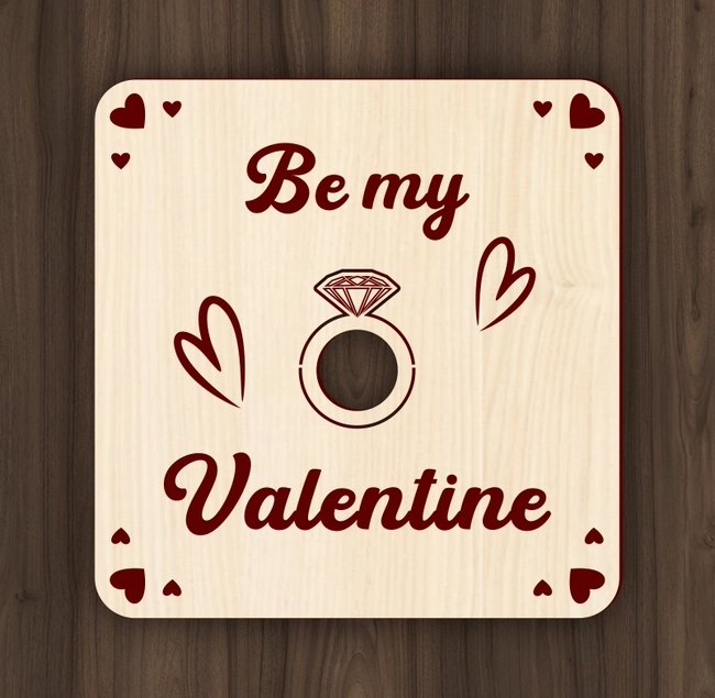 Wooden Valentine’s Day Ring Holder Card – Laser Cut Proposal Gift | Romantic Keepsake Ring Display | Love Message Gift for Her/Him