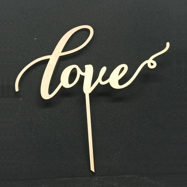 Wooden “Love” Cake Topper – Rustic Wedding Cake Decoration | Laser Cut Cake Topper for Engagement, Anniversary, Bridal Shower