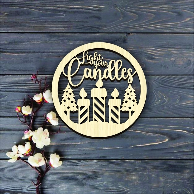 Wooden Christmas Coaster – “Light Your Candles” Laser Cut Holiday Decor | Festive Candle Coaster, Rustic Christmas Gift, Wooden Table Decoration