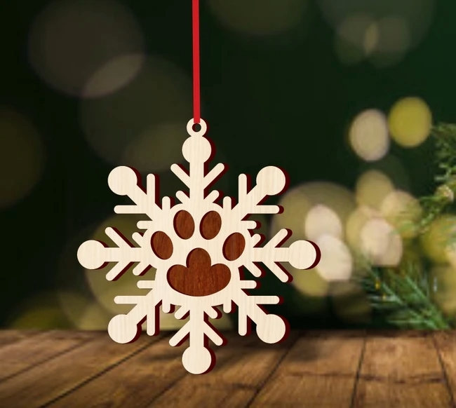 Wooden Cat Paw Snowflake Ornament – Laser Cut Christmas Decoration | Cat Lover Gift, Pet Memorial Bauble, Cute Snowflake Tree Hanging