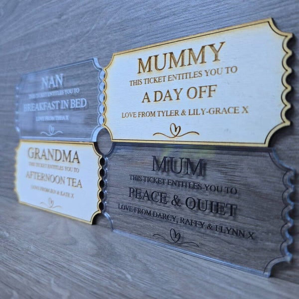 Mother's Day Personalised Engraved Surprise Reveal Ticket Token Gift