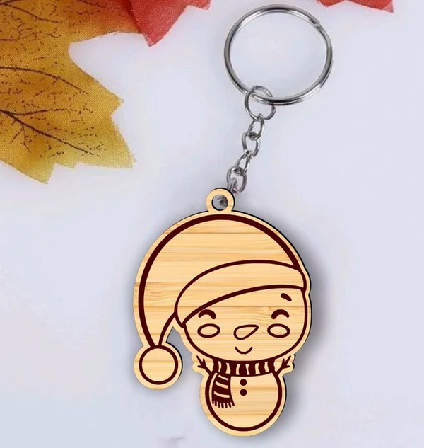 Wooden Snowman Keyring, Christmas Tree Decoration, Cute Snowman Ornament, Laser Engraved Xmas Gift, Stocking Filler, Holiday Keychain