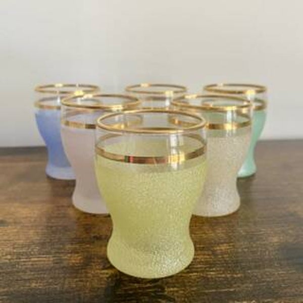 6 gold rimmed shot glasses